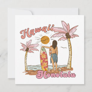Honolulu Hawaii Retro Surf Tropical Beach Holiday Card