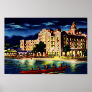 Honolulu Hawaii Royal Hawaiian at Night Poster