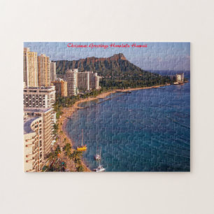 Honolulu Hawaii Seascape. Christmas Greetings Jigsaw Puzzle