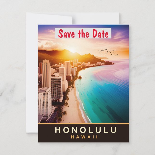 Honolulu Hawaii Skyline Pink Wedding Invitation (Front)