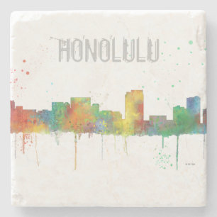 Honolulu, Hawaii Skyline Stone Coaster