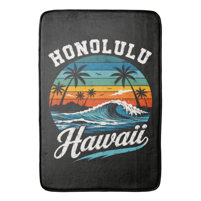 Honolulu Hawaii Surf Sunset Bath Mat (Front Vertical)