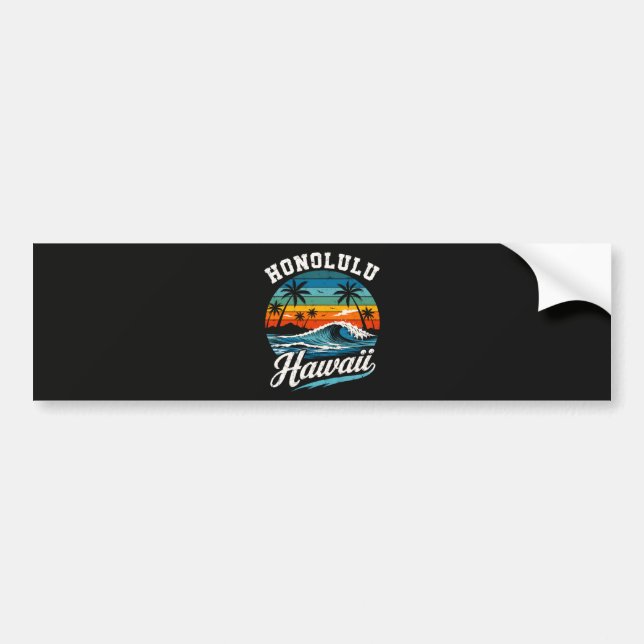 Honolulu Hawaii Surf Sunset Bumper Sticker (Front)