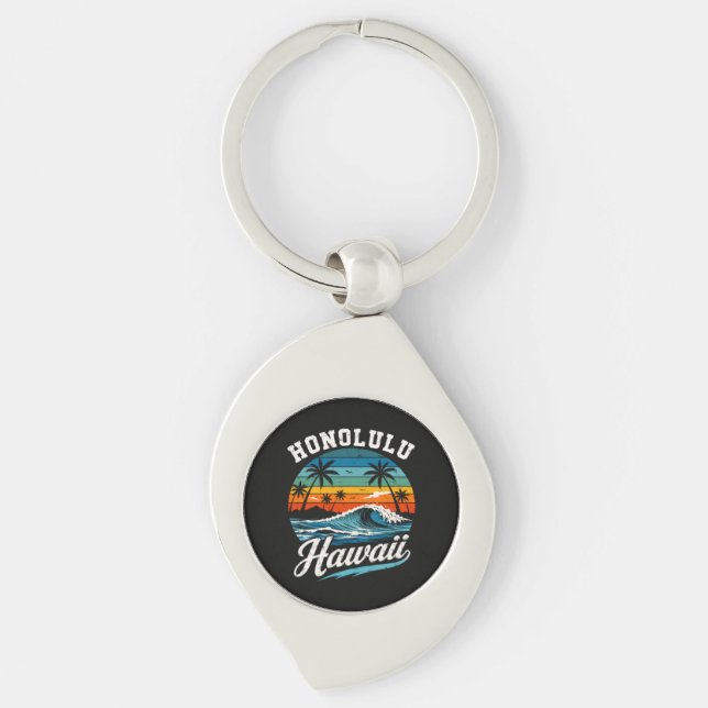 Honolulu Hawaii Surf Sunset Keychain (Front)