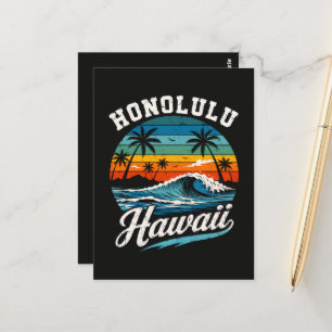 Honolulu Hawaii Surf Sunset Postcard