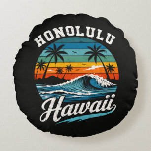 Honolulu Hawaii Surf Sunset Round Pillow