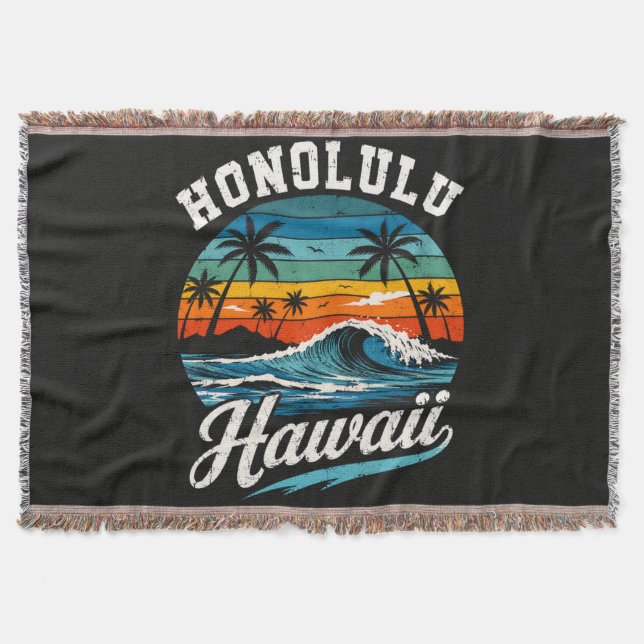 Honolulu Hawaii Surf Sunset Throw Blanket (Front)