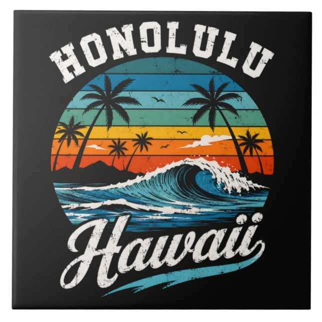 Honolulu Hawaii Surf Sunset Tile (Front)
