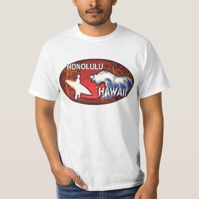 Honolulu Hawaii surfer waves art value tee (Front)