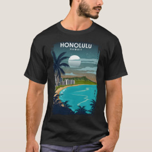 Honolulu Hawaii Travel Poster at Night T-Shirt