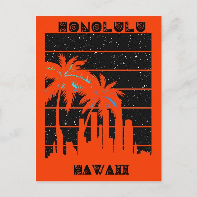Honolulu Hawaii Tropical City Skyline Travel Postcard (Front)
