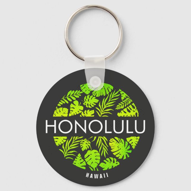 Honolulu Hawaii Tropical Custom Name  Keychain (Front)