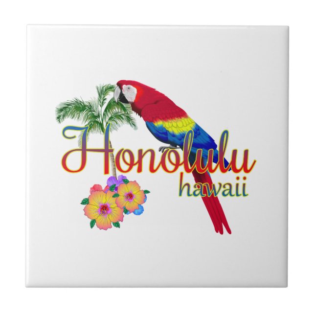 Honolulu Hawaii Tropical Parrot Tile (Front)