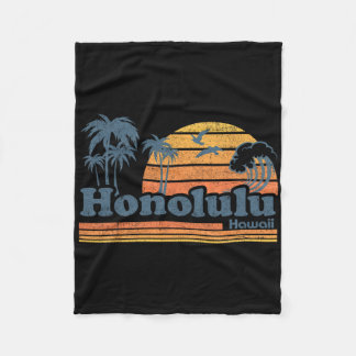 Honolulu Hawaii Vintage Beach Surfing 70s Retro Ha Fleece Blanket