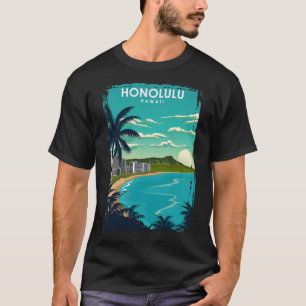 Honolulu Hawaii Vintage Minimal City Travel Poster T-Shirt
