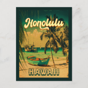 Honolulu Hawaii Vintage Retro Palm Trees 60s Postcard