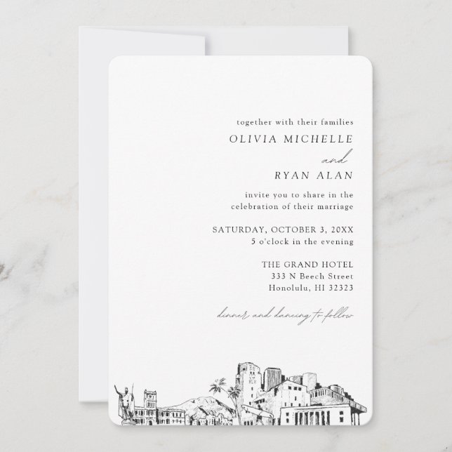 Honolulu Mariage Élégant Skyline Invitation (Devant)