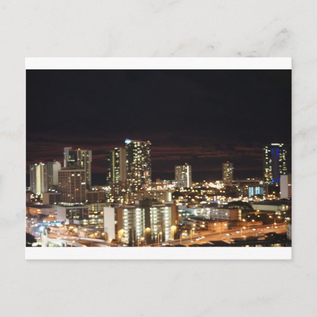 Honolulu Night Skyline Postcard (Front)