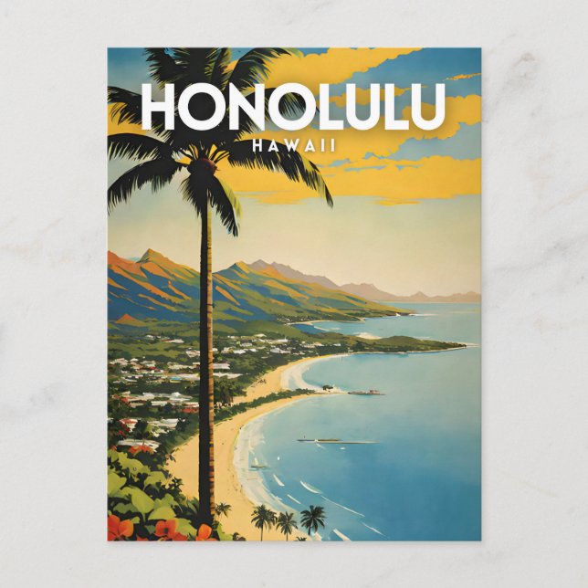 Honolulu Nostalgic Travel Postcard (Front)