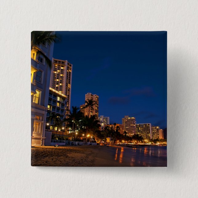 Honolulu, Oahu, Hawaii. Night exposure of 2 Inch Square Button (Front)