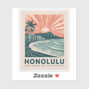 Honolulu Oahu Hawaii Waikiki Beach Retro Travel 