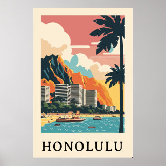 Honolulu retro vintage travel poster