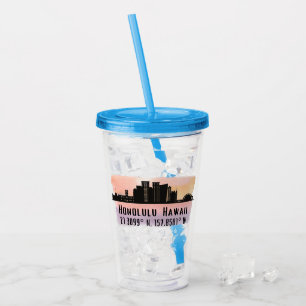 Honolulu Skyline Latitude and Longitude  Acrylic Tumbler