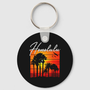 Honolulu Vacation Souvenir Hawaii Summer Sunset Pa Keychain