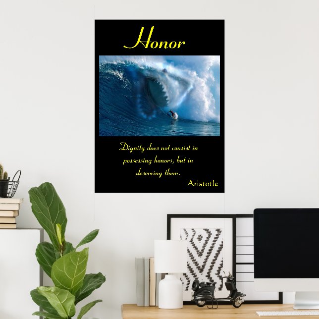 Honor Glows Beneath Shark Seascape Poster (Home Office)