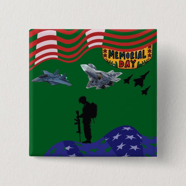 Honor on memorial day hunter green 2 inch square button (Front)