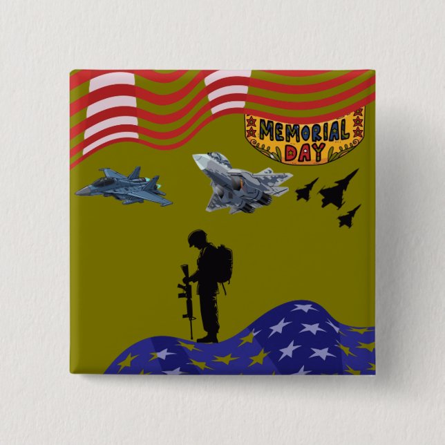 Honor on memorial day olive 2 inch square button (Front)