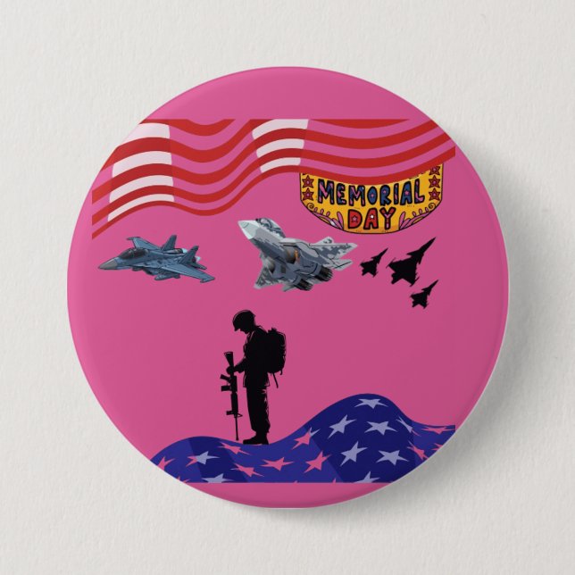 Honor on memorial day roseous 3 inch round button (Front)