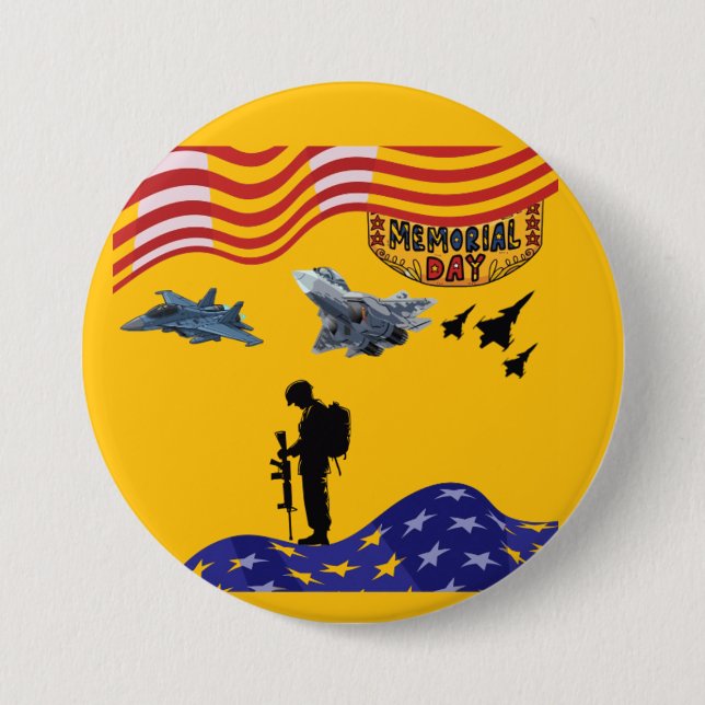 Honor on memorial day yellow orange 3 inch round button (Front)