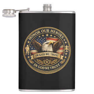 Honor Our Heroes Military Coin Patriotic Flask