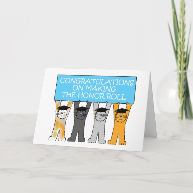 Honor Roll Congratulations Cartoon Cats Card (Front)