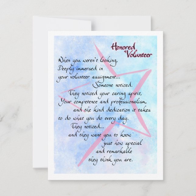 Honor Volunteer Carte de remerciements (Devant)
