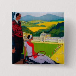 Honore Les Bains Vintage PosterEurope 2 Inch Square Button