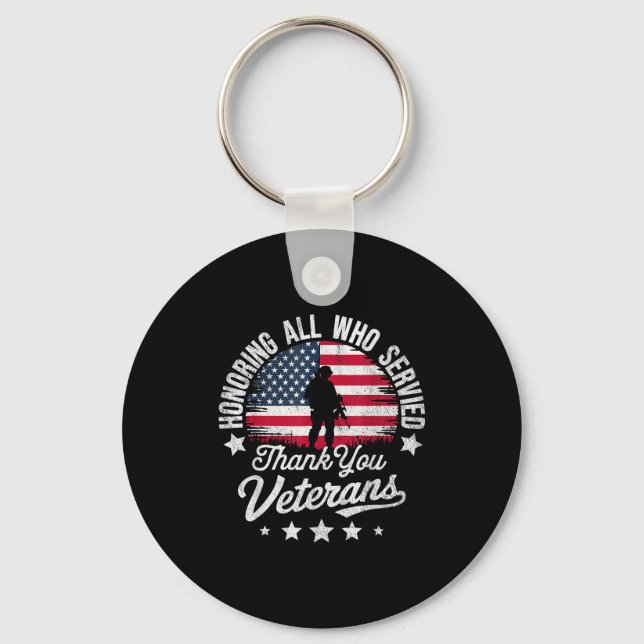 Honoring All Who Served Thank You Veterans Day Mil Keychain (Front)