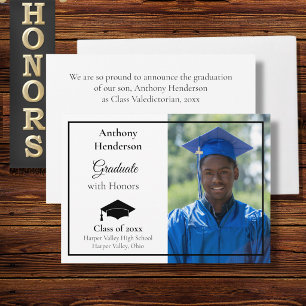 Honors Graduation Announcement Black Cap and Photo