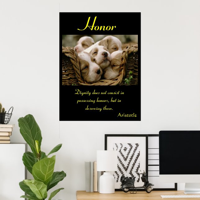 Honour Cradles Puppies in Cozy Rest Poster (Home Office)