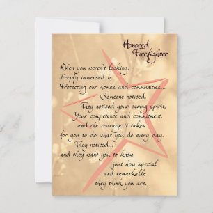 Honour Firefighter thanks and Appreciation Card
