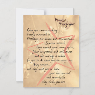 Honour Firefighter thanks and Appreciation Card