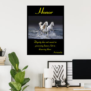 Honour Gallops Across Twilight Ocean Waves Poster