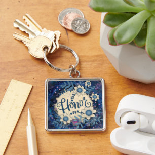 Honour Inspirational Heart Floral Pretty Blue Keychain