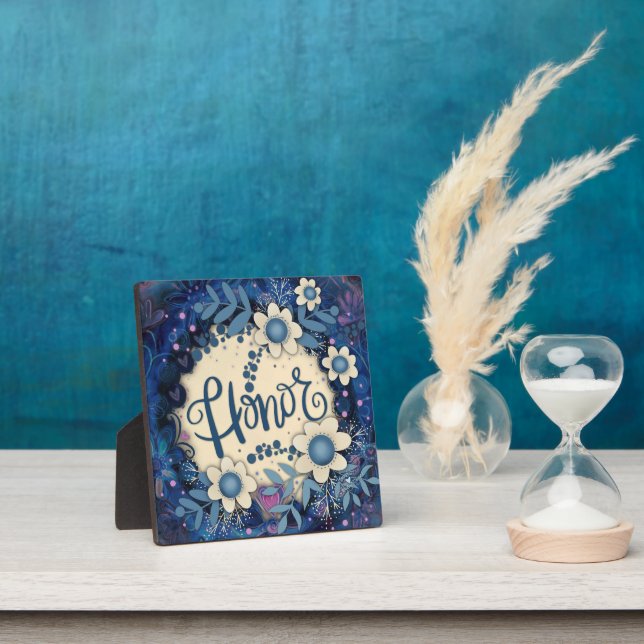 Honour Inspirational Heart Floral Pretty Blue Plaque (Insitu)