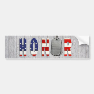 honour military dog tags on wood bumper sticker