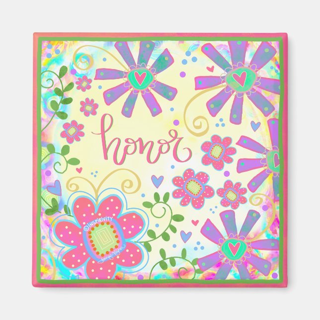 Honour Pretty Heart Flowers Modern Inspirivity Magnet (Front)