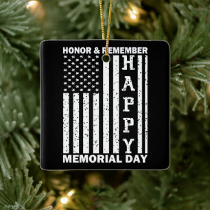 Honour Remember Happy Memorial Day Usa Flag Ceramic Ornament