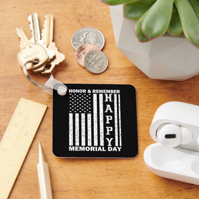 Honour Remember Happy Memorial Day Usa Flag Keychain (Desk)