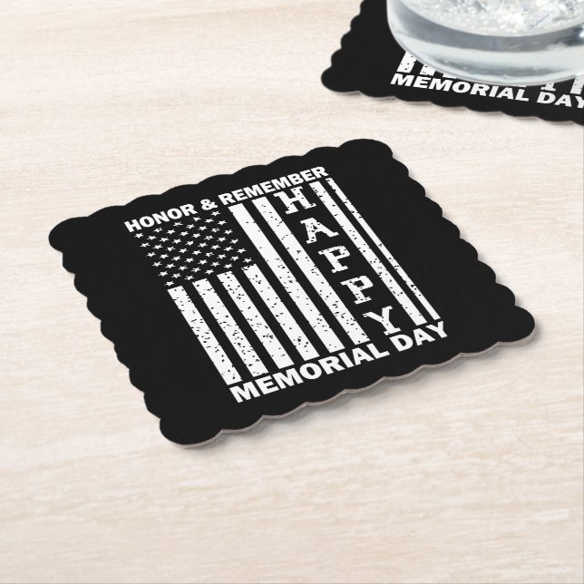 Honour Remember Happy Memorial Day Usa Flag Paper Coaster (Angled)